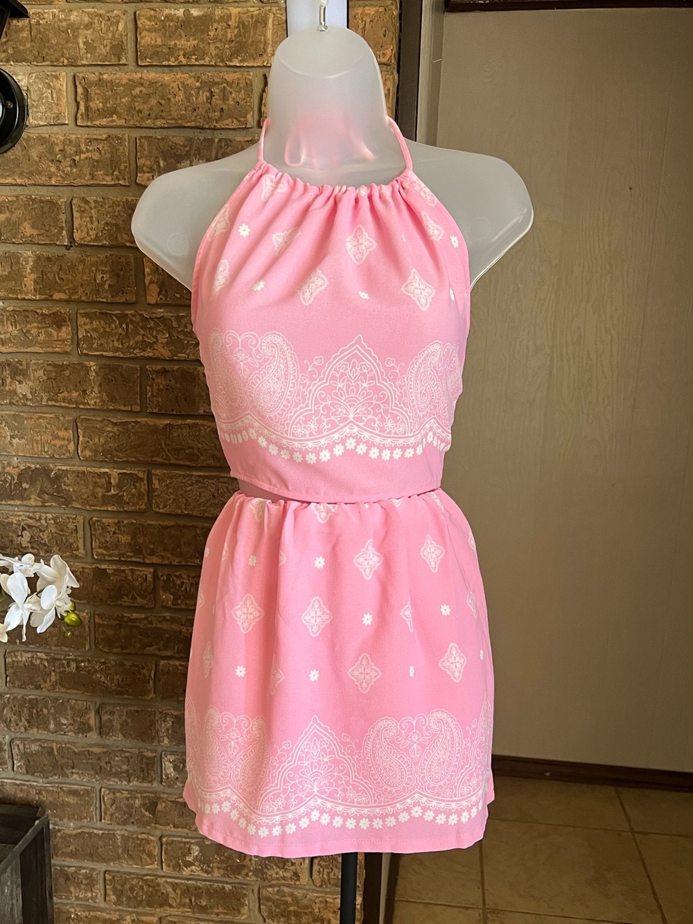 Pink Halter Skirt Set - Women's Two-Piece